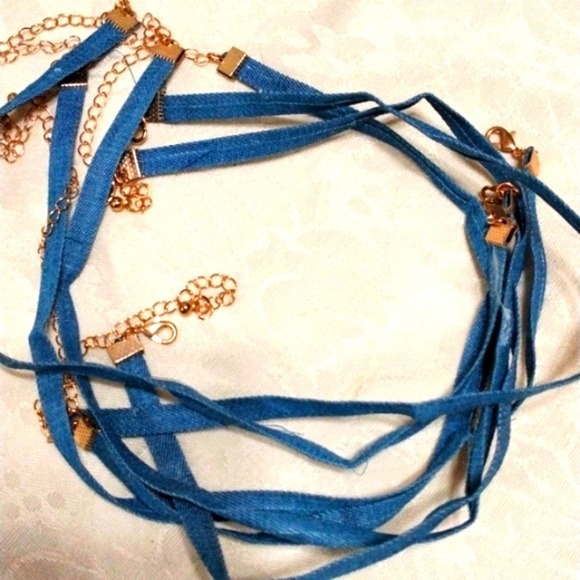 7 Denim Chokers  BOUTIQUE SUPPLY Bridesmaid Party Gifts Birthday Modern Necklace - Picture 3 of 6